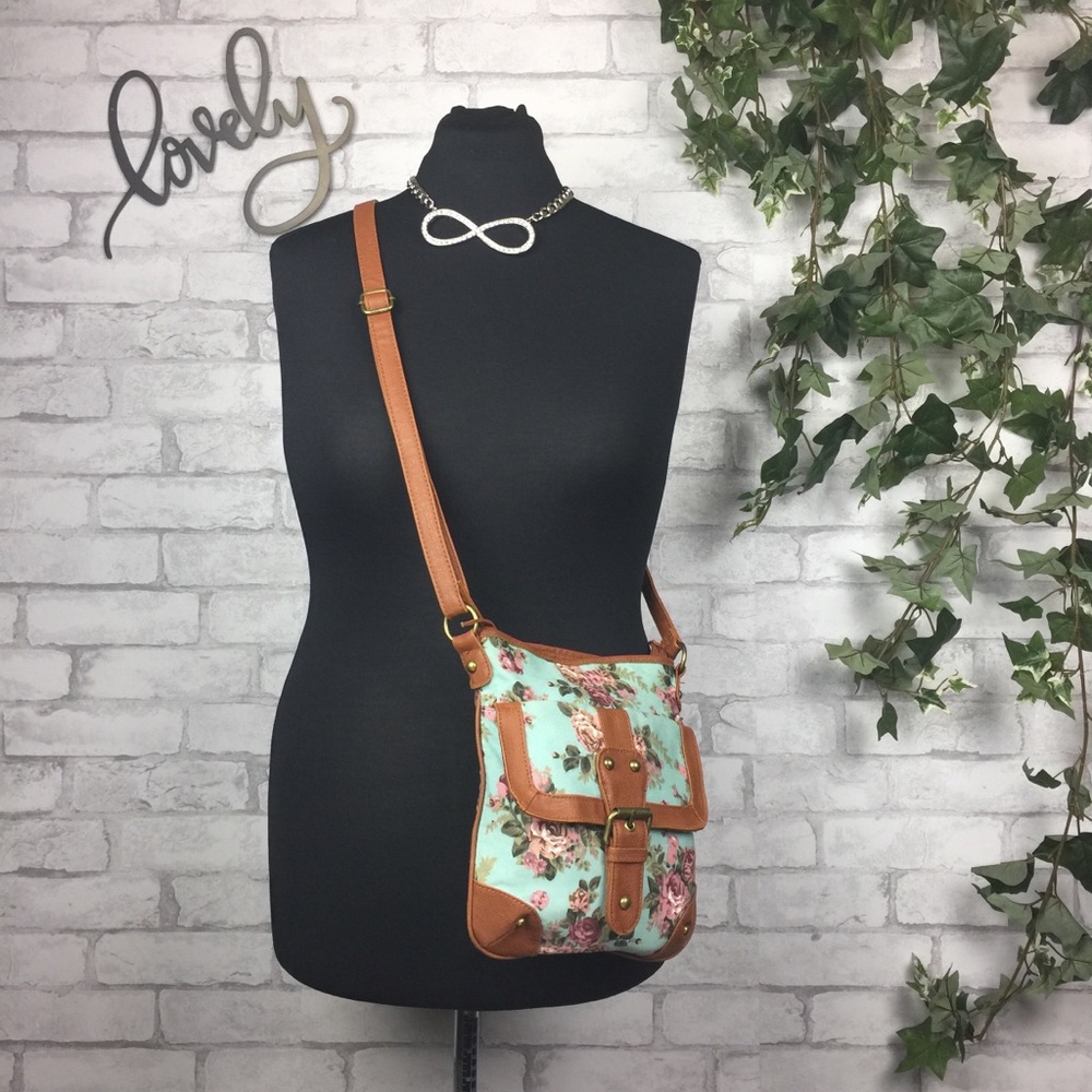 Green Floral Print Crossbody Handbag